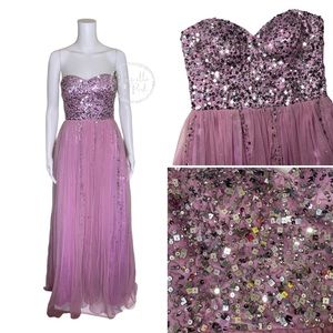 Adrianna Papell Pink Sequin Strapless Prom Dress